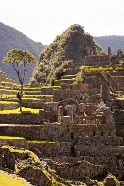 Görünümü, antik Inca şehir, Machu Picchu. 15-yy Inca sitesi. 'kayıp şehir İnka'. Machu Picchu tapınak kalıntıları. UNESCO Dünya Mirası Sit alanı. Peru - Fotoğraf, Görsel
