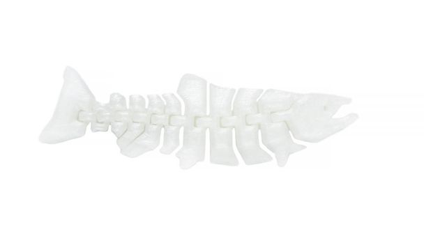 Jasnobiały obiekt w kształcie zabawki rybiej wydrukowany na drukarce 3D - Zdjęcie, obraz
