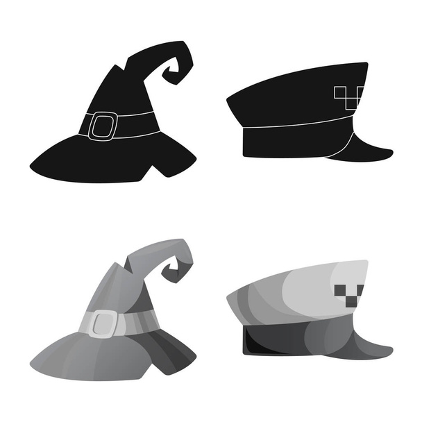 Vector illustration of headgear and cap icon. Set of headgear and accessory stock vector illustration. - Vetor, Imagem