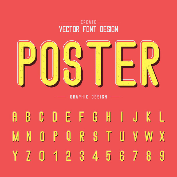 Textury písmo a grunge abeceda vektor, plakát písmeno a číslo design, grafický text na červeném pozadí - Vektor, obrázek