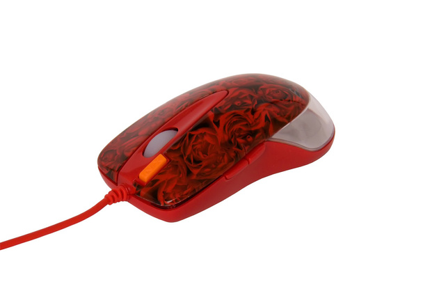 rato de computador vermelho com rosas
 - Foto, Imagem