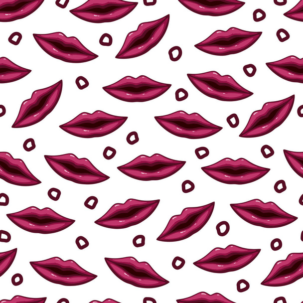Vector illustration of Seamless pattern purple lips on white background - Vector, Image