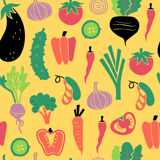 Seamless Pattern with Healthy Food. Hand Drawn Doodle Vegetables Background. - Vector, Imagen