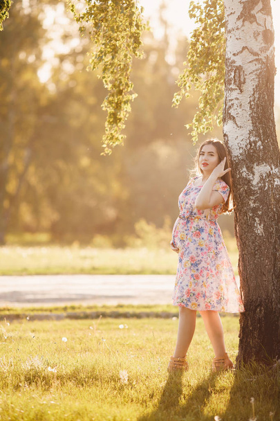 pregnant girl in a light dress - Foto, Imagen