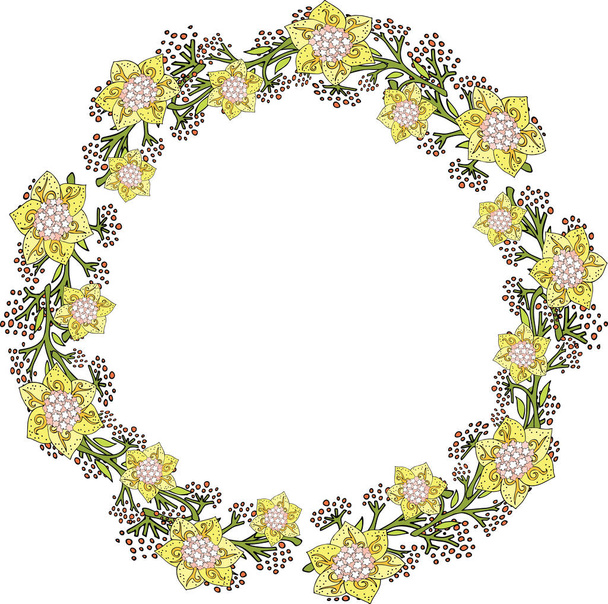 Floral art with yellow wreath on white background - Vector, Image