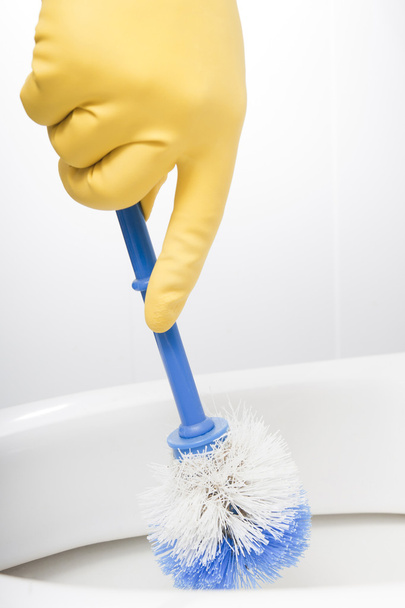 Cleaning Bathroom with Toilet Brush - Photo, Image