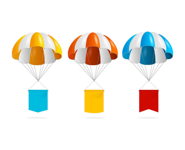Realistic Detailed 3d Color Parachute and Banner Set. Vector - Wektor, obraz