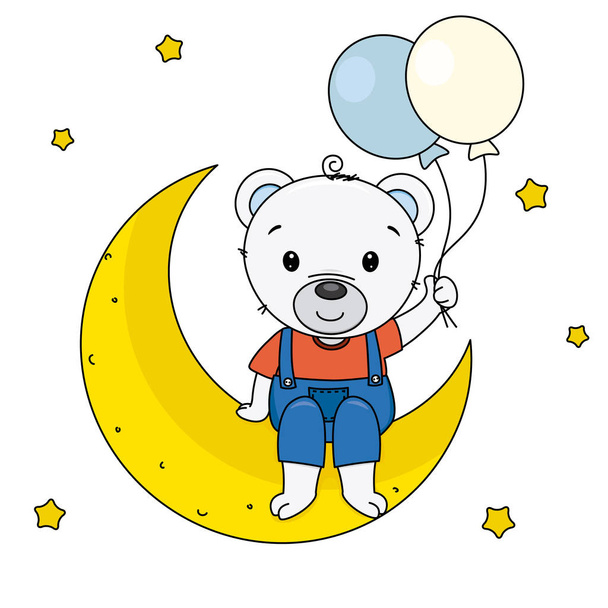 baby shower boy. cute bear sitting on the moon - Vector, afbeelding