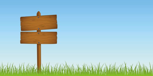 wooden sign in grass with copy space for your message - Vector, Image