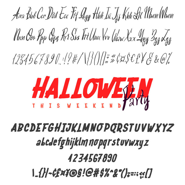 Happy Halloween Käsin piirretty kirjoituskone asetettu eristetty valkoinen. Vektorin logofontti. Typografia aakkoset mallit: logo, kirjoitusasu, kortti, häät kutsu
. - Vektori, kuva