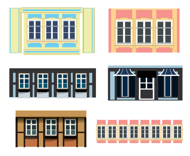 Conjunto vectorial de detalles de arquitectura - ilustraciones de la casa de madera alemana Thalf en la pequeña ciudad
 - Vector, Imagen