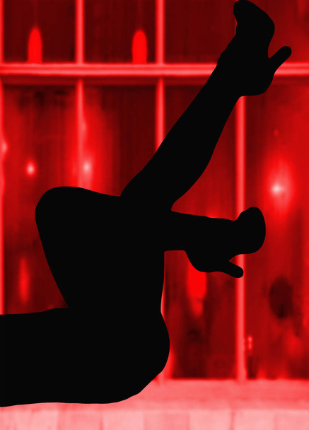 silhouette of sexy lady legs in front of some red windows hooker concept - Photo, Image