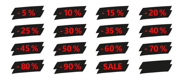 μαύρο και κόκκινο έκπτωση πώληση ετικέτα συνόλου - Διάνυσμα, εικόνα
