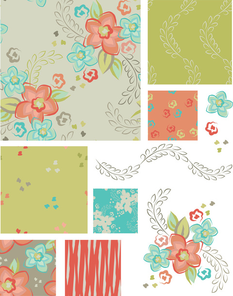 Spring Flower Vector Seamless Patterns and elements. - Vector, Image