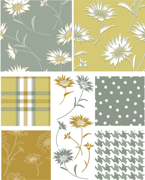 Summer Daisy Seamless Vector Patterns and Icons. - Vector, Image