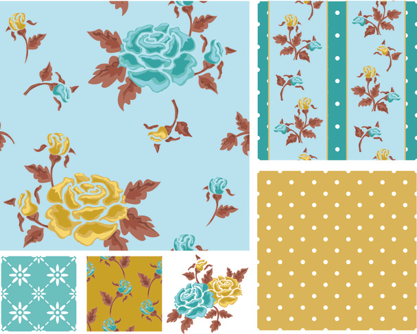 Summer Rose Vector Seamless Patterns and Icons. - Vector, Image