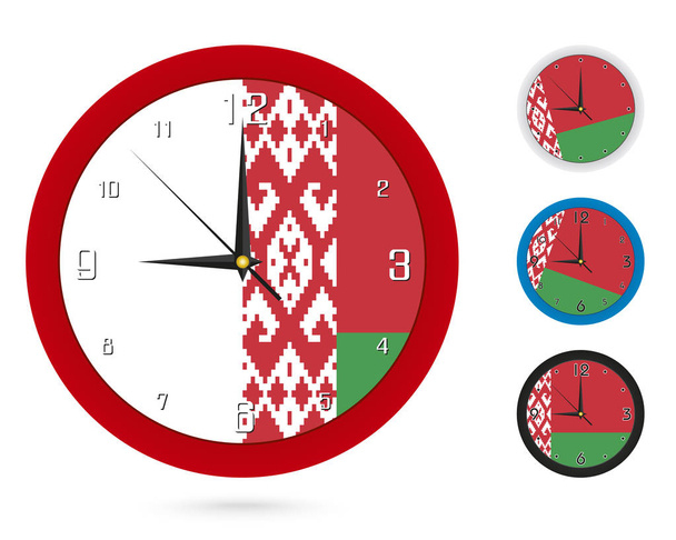 Reloj de pared de diseño con bandera nacional de Bielorrusia. Cuatro diseños diferentes. Listo para imprimir. Ilustración vectorial
. - Vector, imagen