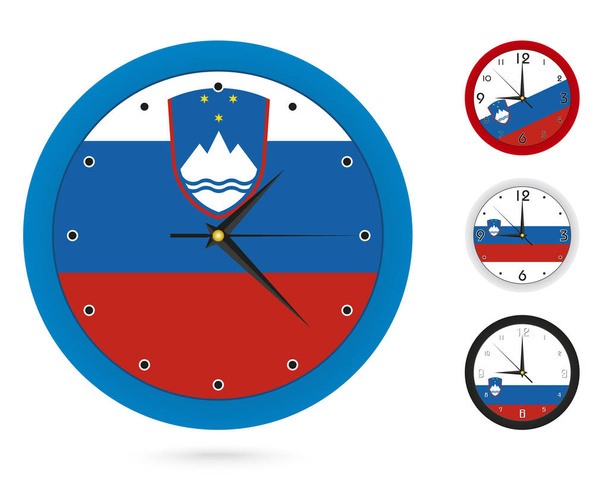 Wall Clock Design with National Flag of Slovenia. Four different design. Ready for print. Vector Illustration. - Vektör, Görsel