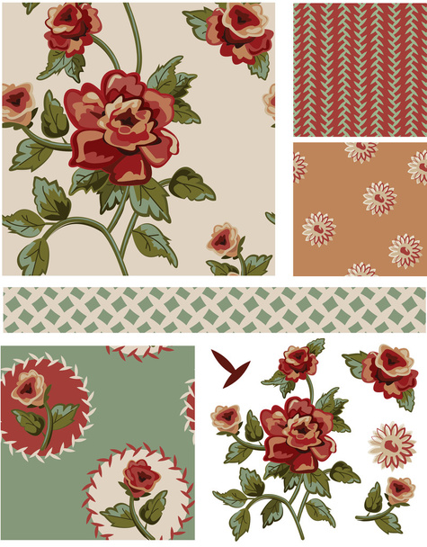 Vintage Style Floral Seamless Vector Patterns and Elements. - Vector, Image