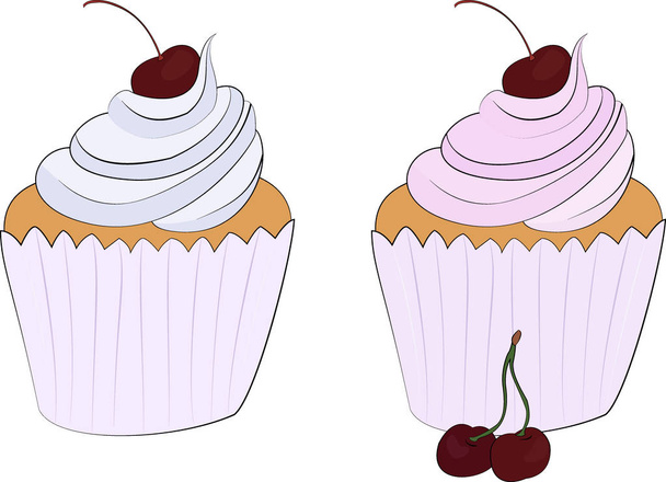 Cupcake. Isolated on white icon set. Vector illustration - Vector, Imagen