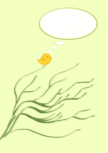 Sarı kuş türü düşünce ile zarif yeşil ağaç dalı - Fotoğraf, Görsel