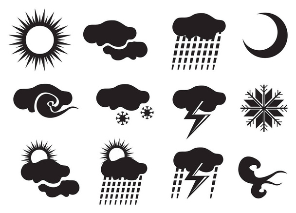 Vektorové ikony prvků přírody v černém izolovaných na bílém pozadí - Vektor, obrázek