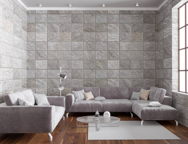 3D-Darstellung von Luxus-Loft-Wohnzimmer - Foto, Bild