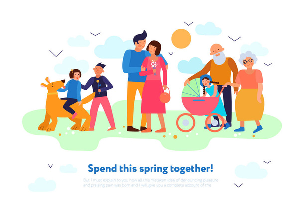Family Spring Flat Composition  - Vector, Image