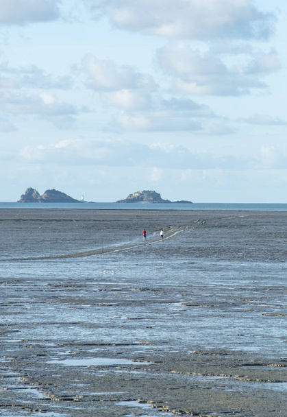 Düşük tide, kıyı şeridi. Saint-Malo, Brittany Fransa - Fotoğraf, Görsel