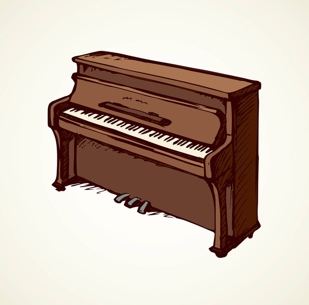 Ancient ebony harpsichord tune on white backdrop. Freehand outline ink hand drawn pianino object logo emblem pictogram sketchy in artist retro scribble cartoon style. View closeup with space for text - Vector, Image