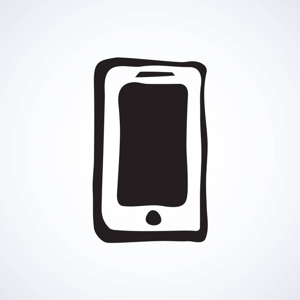 Порожній сенсорний телефон Lcd PC на білому тлі. Концепція застосунку для SMS даних Wi-Fi. Фріланс чорного чорнила рука намальована логотип мобільного телефону ескіз емблеми в мистецтві сучасного каракулевого стилю ручка на папері і простір для тексту
 - Вектор, зображення