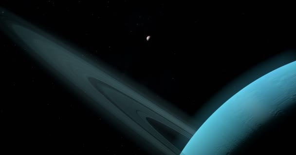 Δορυφορική Ariel ή ουρανός μου σε τροχιά γύρω από τον πλανήτη Ουρανού και τα δαχτυλίδια - Πλάνα, βίντεο