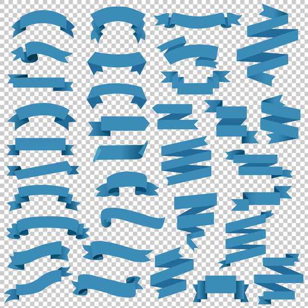 Blue Web Ribbon Big Set Transparent Background, Vector Illustration - Vector, Image