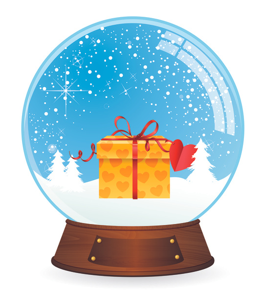 Подарок в снежном шаре
 - Вектор,изображение