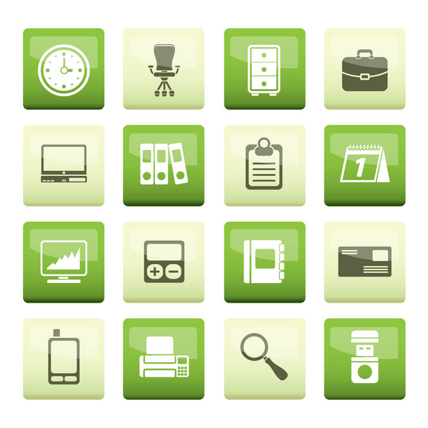 Iconos empresariales y de oficina sobre fondo verde - conjunto de iconos vectoriales
 - Vector, imagen