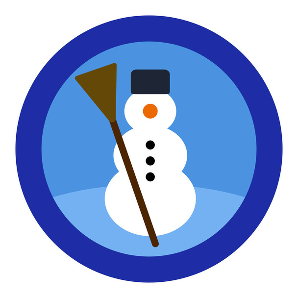 Логотип сніговика, блакитне небо, кругла синя рамка. Проста ізольована ілюстрація на білому тлі
. - Вектор, зображення