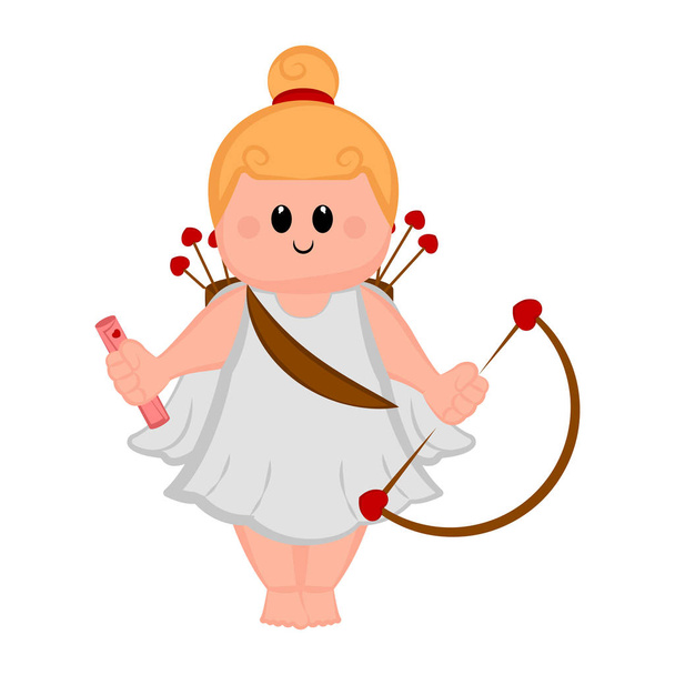 Cute cupid girl icon with bow and arrows - Vettoriali, immagini