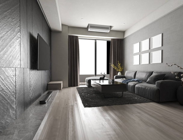 Трехмерная роскошь и современная гостиная с тканевым диваном
 - Фото, изображение
