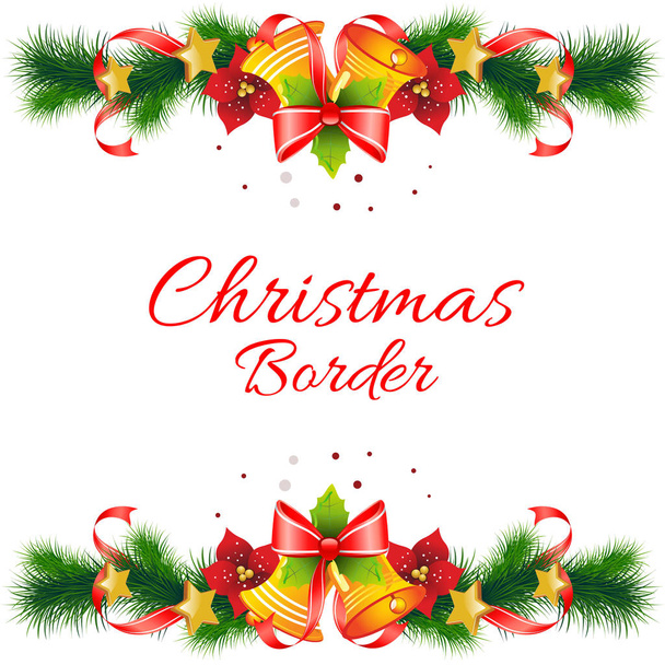 de horizontale rand kerst met bell decoratie - Vector, afbeelding