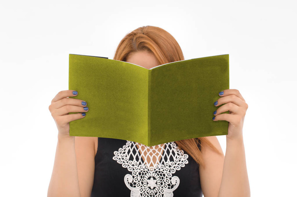 Two hands are holding up a book of paper on an isolated background. Add your  - Φωτογραφία, εικόνα