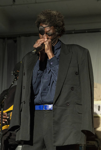 Nueva York, NY - 13 de octubre de 2018: Charlie Sayles actúa con The Blues en Loft Party A Night for the Soul for Jazz Foundation of America en Hudson Studios, Manhattan
 - Foto, imagen