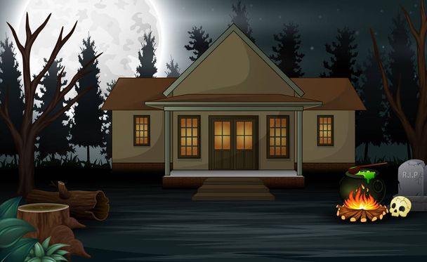 Halloween background with scary house and full moon in the night - Vector, Image