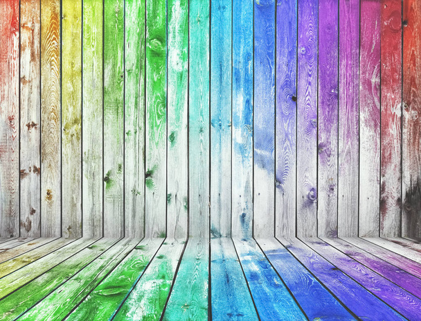 Colorful wooden background texture. Multicolored planks wall. - Photo, Image