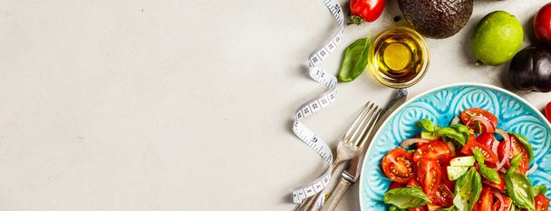 Healthy food and tape measure - Фото, изображение