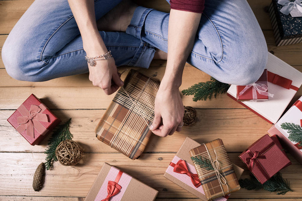 woman wrapping christmas presents - Photo, Image