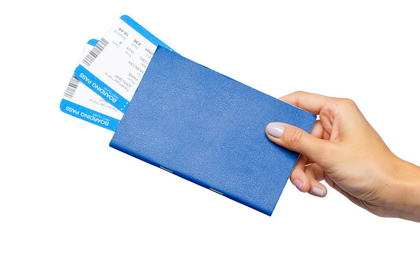 Hand holding passport isolated on white background - Photo, Image