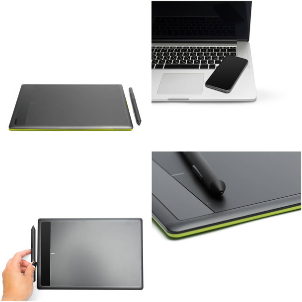 graphic tablet with pen for illustrators and designers, isolated on white background. - 写真・画像