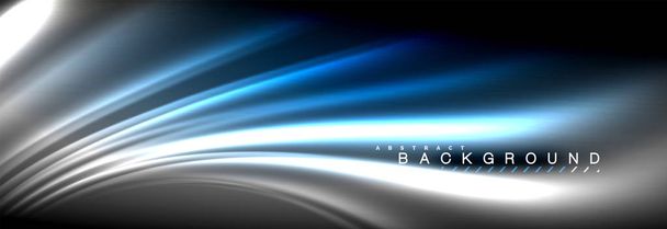 Неоновые светящиеся линии волны жидкости, магическая концепция пространства света энергии, абстрактный дизайн обоев фона - Вектор,изображение