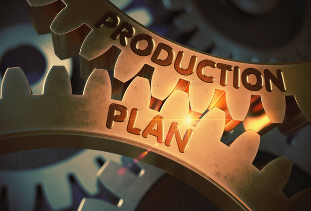 Concept du plan de production. Golden Gears. Illustration 3D
. - Photo, image