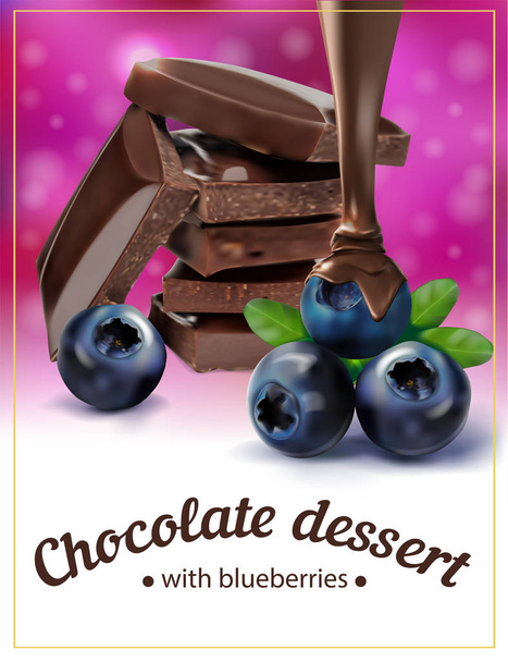 Chocolade dessert met bosbessen. Pakket design. Vectorillustratie. - Vector, afbeelding